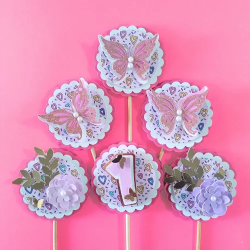 Floral Hearts – Pink Cupcake Toppers 01 (2)