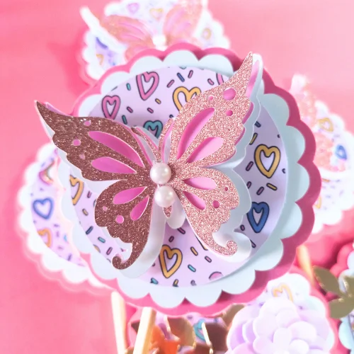 Floral Hearts – Pink Cupcake Toppers 02