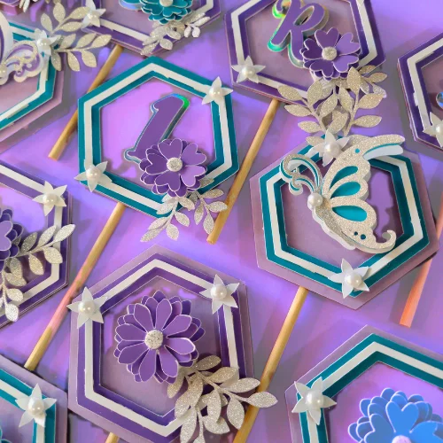 Lilac Floral Butterflies Cupcake toppers 01