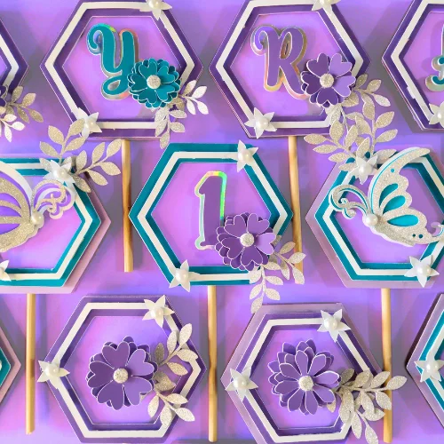 Lilac Floral Butterflies Cupcake toppers 02