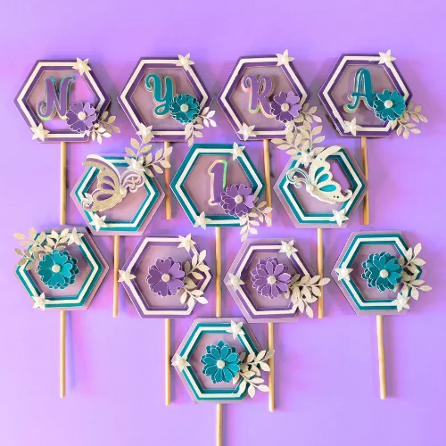 Lilac Floral Butterflies Cupcake toppers 03