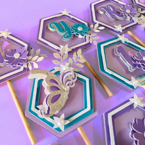 Lilac Floral Butterflies Cupcake toppers 04